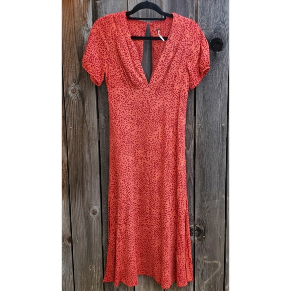 Free People Leopard Midi Button Side Dress - Picture 2 of 14